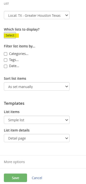 select which list to display chose file