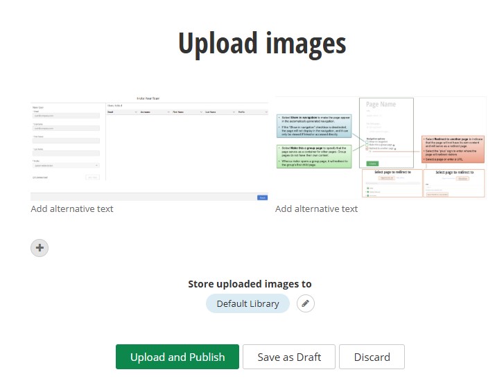 content images upload multiple images save and publish