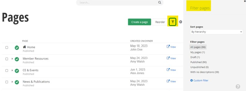 filter pages