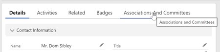 Click on the contact Associations and Committees tab