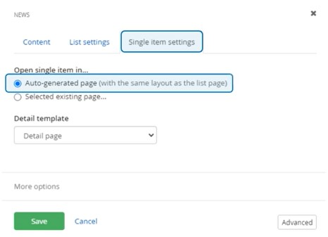 news widget single item settings