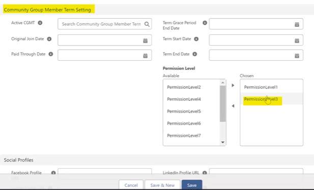 Community group permission term level section click on permission level to edit