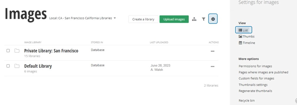 image library list view