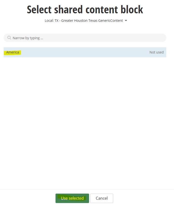 use shared select shared content block