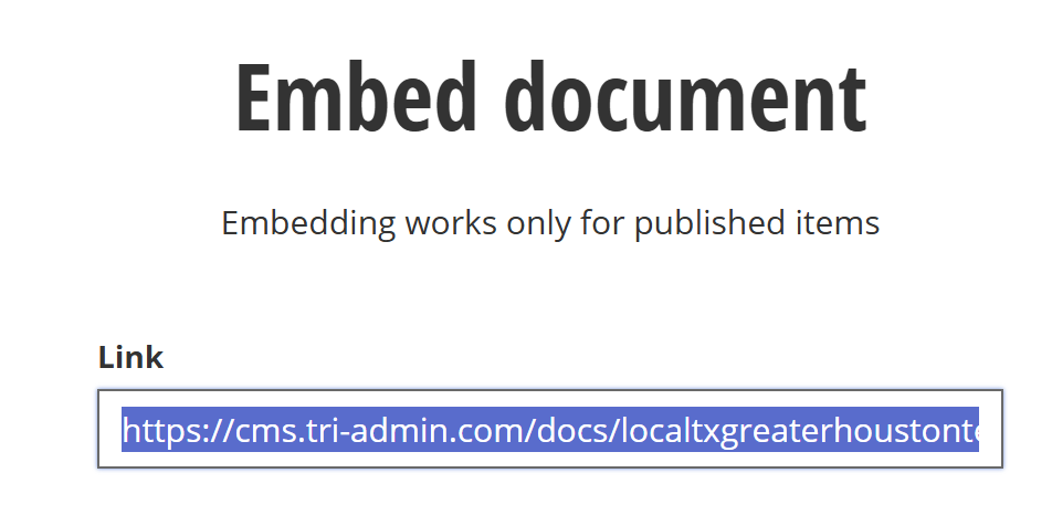 Link text box for copying the document URL